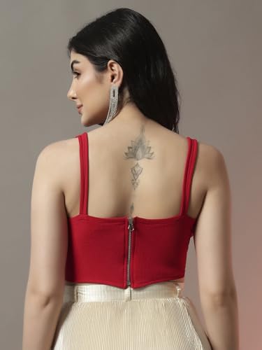 Image of Trend Arrest.ed Women's Stretchable Corset Style Crop Top | Square Neck Sleeveless Zipper Back Body-Hugging Fit | Casual