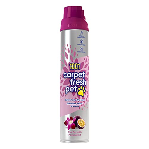 1001 Carpet Fresh Pet Thai Orchid & Passionfruit Fragrance – Quick drying, For use On Carpet Rug Upholstery Freshening Foam Pet Odour Remover, Pack of 6 300ml Aerosol Spray Can