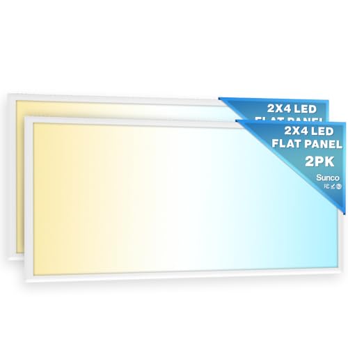 Sunco 2x4 LED Flat Panel Light Drop Ceiling Office Shop Commercial Warehouse Fixture, 6500 Lumens, Selectable Features, 30W/40W/50W, 4000K/5000K/6000K, Dimmable (0-10V), Dustproof ETL 2 Pack. by Sunco Lighting - Used condition - US$87.49