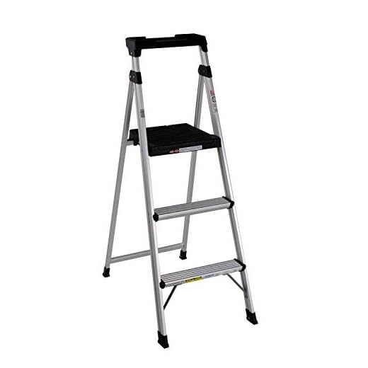 Cosco 3-Step Lightweight Aluminum Folding Step Ladder with Non-Marring Leg Tips, Slip-Resistant Platform, ANSI Rated 225 lbs, Home Furniture and Furnishings