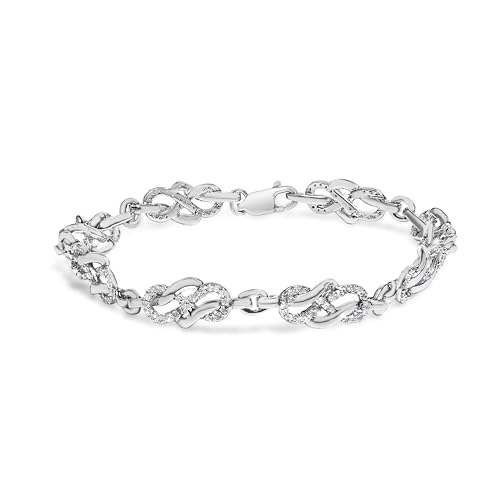 .925 Sterling Silver 1.0 Cttw Diamond Infinity Loop and Swirl Link Bracelet (I-J Color, I2-I3 Clarity) - 7.25" Inches