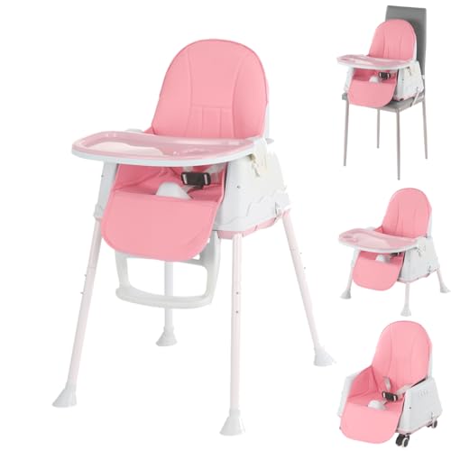 kaitol 4-in-1 Adjustable Baby High Chair, Infant High Feeding Seat Toddler Table Chair, Foldable, Lightweight (3.6 kg), Easy Clean, with 3-Point Belt, from 6 Months to 3 Years (15kg)