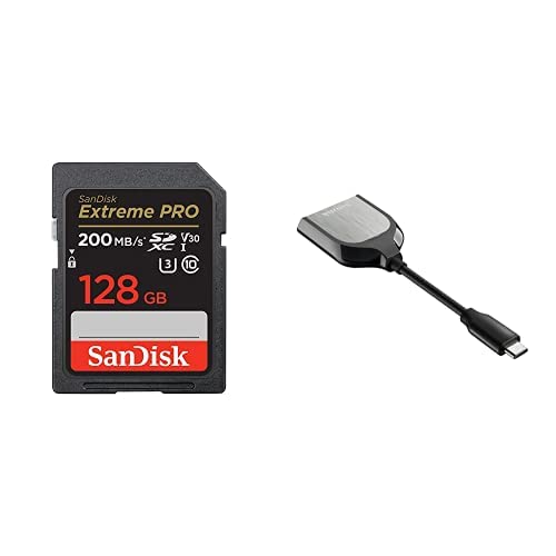 SanDisk Extreme PRO SD UHS-II USB-C Reader -Â SDDR-409-G46 & 128GB Extreme PRO SDXC UHS-I Memory Card - C10, U3, V30, 4K UHD, SD Card - SDSDXXD-128G-GN4IN