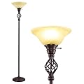 Torchiere Floor Lamp for Living Room, LED Standing Reading Light for Bedroom with Glass Shade for Living Room Corner Bedroom Home Office,Bulbs Included (Yellow Lampshade, Glass 1 Head)