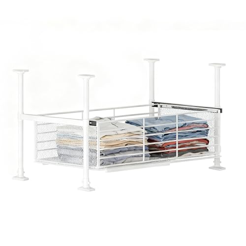 キッチン収納 引き出し式ラック 整理棚、拡張可能な引き出しキャビネットオーガナイザー、穴開け不要 省スペース スムーズ バスケット おしゃれ、キッチンパントリーキャビネットとクローゼット用(43-65cm)