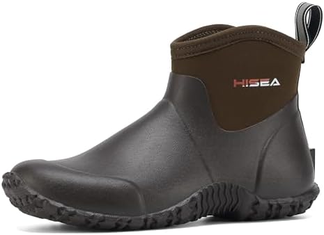 HISEA Men's Rain Boots, Ankle Height Garden Shoes Waterproof Rubber Neoprene Mud Boots Durable Insulated Short Outdoor Work Booties for Gardening Farming Camping Fishing and Yard Working