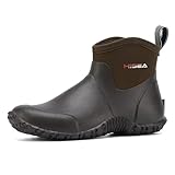 HISEA Men's Rain Boots, Ankle Height Garden Shoes Waterproof Insulated Rubber Neoprene Mud Boots Anti-Slip Outdoor Work Booties for Gardening Farming Camping Fishing and Yard Working, Size 8 Brown