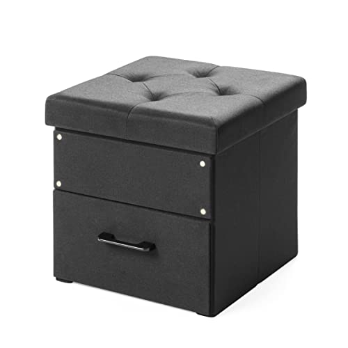 Otto & Ben Stockbox Ottoman With Storage Drawer, 15" Cube Collapsible Bench-Stool, Black #TOP2
