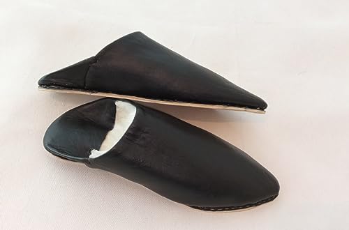 babouche Womens Slippers Handmade Morrocan slippers Black Baboush Sheepskin Fur Slipper All leather (6 US women's, Red)2