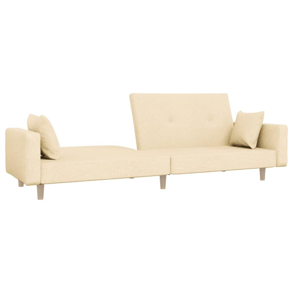 Sofá cama de 2 plazas con cojín de tela crema, 220 x 84,5 cm, cómoda cama, marco de madera estable, versátil para salón, habitación de invitados, salón, con espacio de almacenamiento, ideal