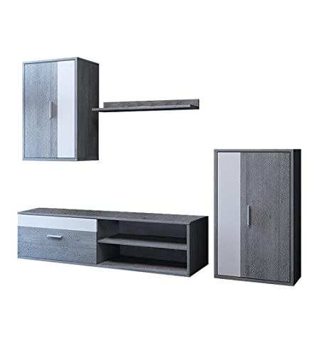 Home Heavenly® - Mueble salón Modular Bosco de 230 cm. Conjunto Completo Mueble TV + 2 vitrinas + Estante (Gris-Blanco)