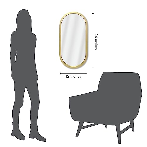 Americanflat 30x61 cm Gold Oval Mirror - Framed Bathroom Mirror, Living Room, Bedroom - Vanity Mirror with Vertical Mount - Modern Rounded Frame