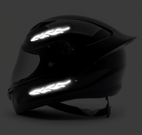 Image of customTAYLOR33 High-Intensity Grade Premium Reflective Tribal Flame Helmet Decals, Motorcycle Safety Sticker Decals (Black)