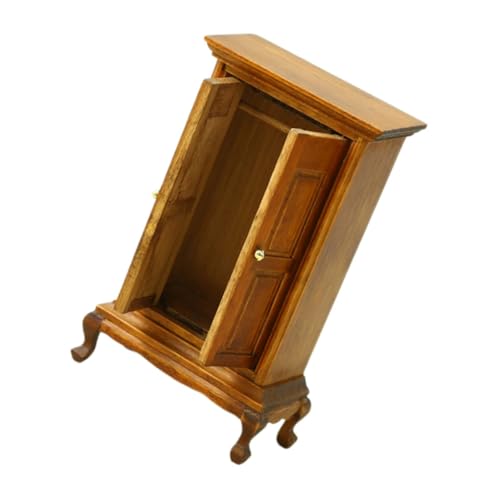 BESPORTBLE Mini Armario de Madera para Casa de Muñecas Miniatura con Doble Puerta Estilo Europeo Armario Resistente y Realista para Accesorios y Decoración