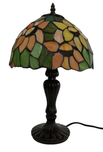 Image of Stained Glass Table Lamp, Yellow Green Floral with Antique Bronze Base, Decorative Bedside & Living Room Lamp (Free Bulb) (Design - 4) Free Bulb- 3 Color Options- Warm White, Cool White and Natural