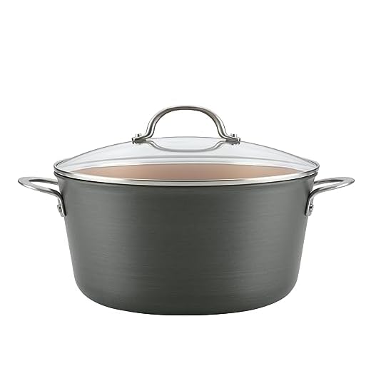 Ayesha Curry Home Collection Hard Anodized Nonstick Stock Pot/Stockpot with Lid, 10 Quart, Charcoal Gray