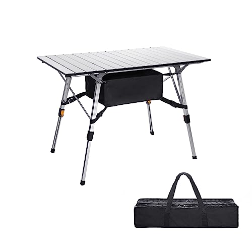 Moosinily Outdoor Aluminum Folding Camping Table Adjutable Height Camp Table With Rollup Tabletop Oxford Organizer Lightweight Portable Table For Picnic Beach Cooking Backyards Bbq Silver #TOP7
