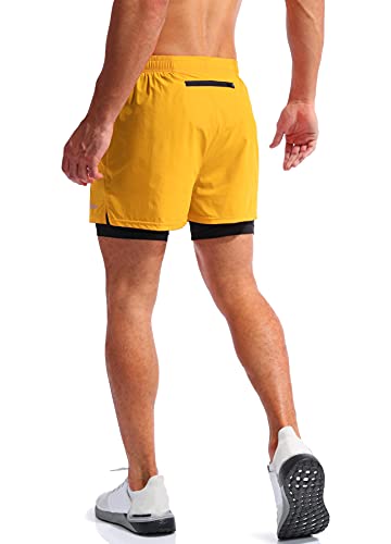 Pudolla Men’s 2 in 1 Running Shorts 5" Quick Dry Gym Athletic Workout Shorts for Men with Phone Pockets