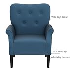 Yaheetech Modern Armchair Mid Century Accent Chair with Sturdy Wood Legs and High Back for Small Space Upholstered Fabric Sofa Club Chair for Living RoomBedroomOffice Navy Blue