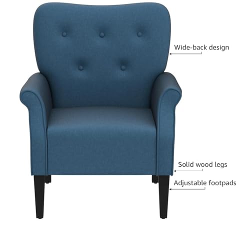 Yaheetech Modern Armchair Mid Century Accent Chair with Sturdy Wood Legs and High Back for Small Space Upholstered Fabric Sofa Club Chair for Living RoomBedroomOffice Navy Blue