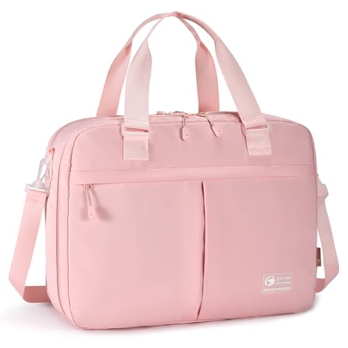 BAGZY 17x13x9 Personal Item Travel Bag for Airplanes Approved Underseat Weekender Overnight Tote Bag Women, Lightweight Travel Duffle Bags with 15,6 in Laptop Compartment Carry On Bags Men Pink