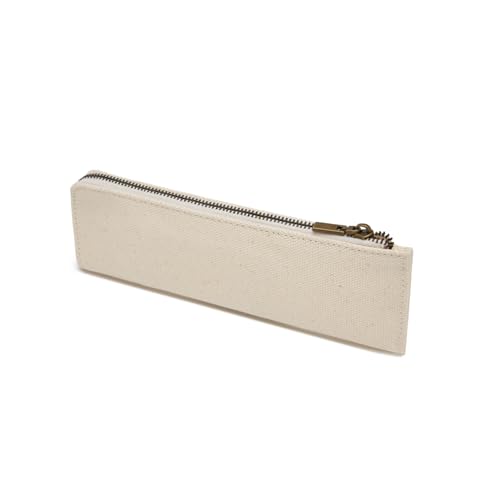 Image of Canvas Pencil Case Slim Pencil Pouch Durable Zipper Stationery Bag Small Travel Use (Beige /Canvas)
