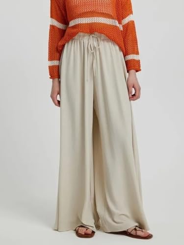 Image of KOTTY Women's Wide-Leg Trouser|Palazzo Pants|High Waist Flowy Trousers with Drawstring|Lightweight Casual & Travel Wear|Women Trousers Pants