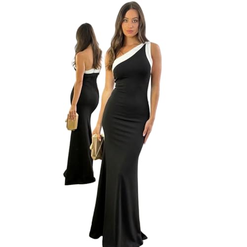 Robe longue dos nu à effet galbant et design couleur contrastée