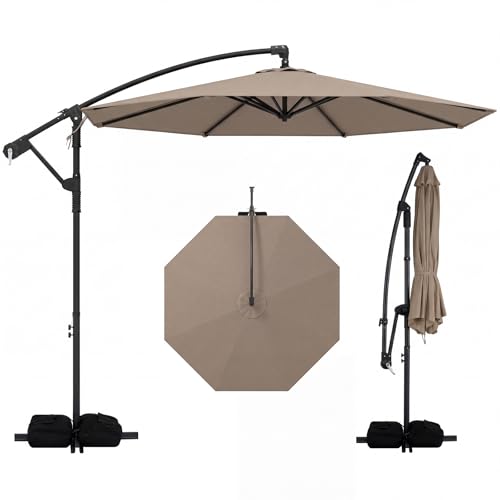 COSTWAY Parasol Déporté 3 x 3M, Parasol de Jardin Extérieur avec Pied et 2 Sacs de Sable,...