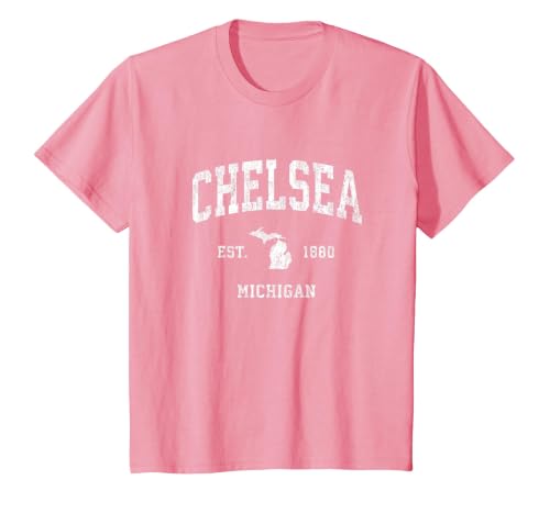 Chelsea Michigan MI Vintage Athletic Sports Design T-Shirt, Youth, Pink, 3T