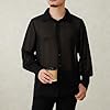 Carolilly Men's Long Sleeve Black Mesh Shirt See Through Button Down Tops Shirt for Party Club Danse Latin (Black, XXL) #2