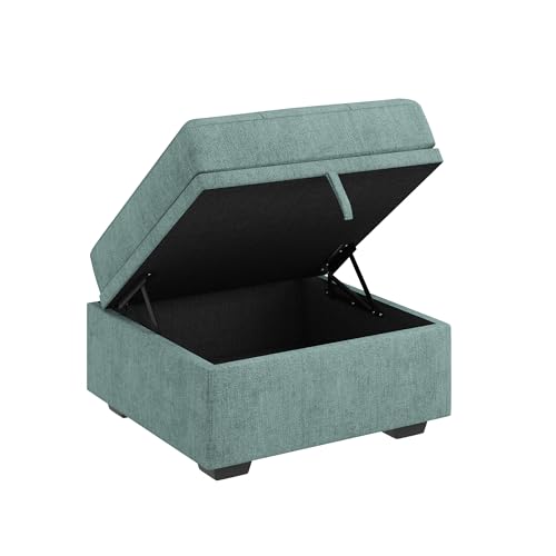 Image of HONBAY Small Storage Ottoman Upholstered Square Bench Ottoman for Living Room,Blue