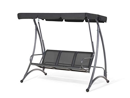 Modern Outdoor Swing Black Mesh Seat Polyester Canopy Steel Frame Bogart