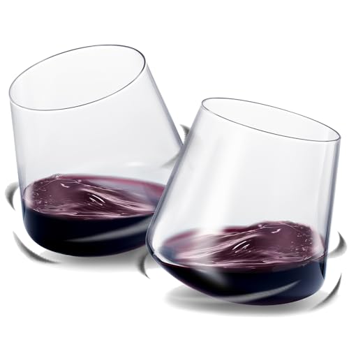 Rotating Unspillable Stemless Wine Glasses Set of 2 13.5oz