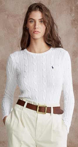 Image of RALPH LAUREN Women's Crewneck Cable Knit Pony Logo Sweater