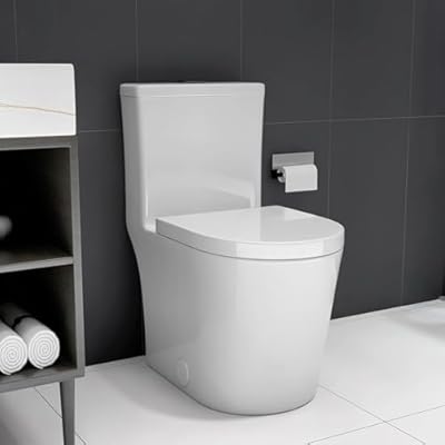 Compact One-Piece Toilet with Dual Flush, 23-Inch Short Depth Design for Small Bathrooms, White