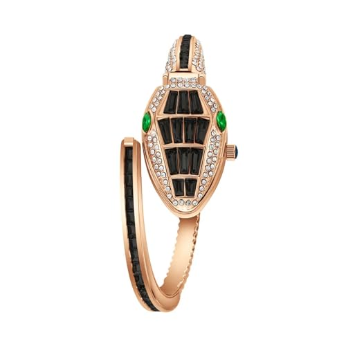 Image of Women's Gold Bracelet Watch | Snake Coil Cuff Style | Crystal Studded Oval Dial | Elegant Jewellery Watch for Women & Girls | Party, Wedding & Festive