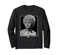 Etta James Portrait design. Iconic black and white portrait of the legendary blues music singer Etta James. Signature "Etta James" featured prominently. Lightweight, Classic fit, Double-needle sleeve and bottom hem