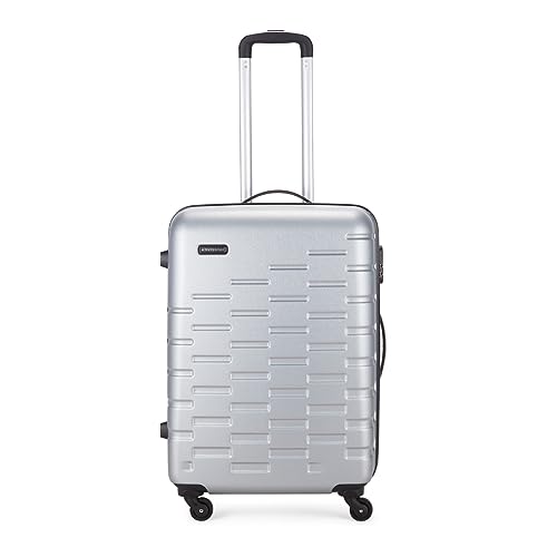 Image of Aristocrat Fencer Medium Size Check-in Hard Luggage (65cm) | Tough ABS Luggage Trolley with 4 Wheels, Full Fabric Convipack and Secured Combination Lock | Silver | Tough and Durable | Unisex