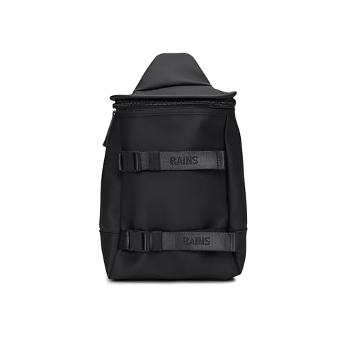 Image of RAINS Trail Sling Bag - Black Waterproof Crossbody Bag for Men and Women with Coated Zip Closure, Airmesh Back Panel and Compression Straps - 2 Year Warranty