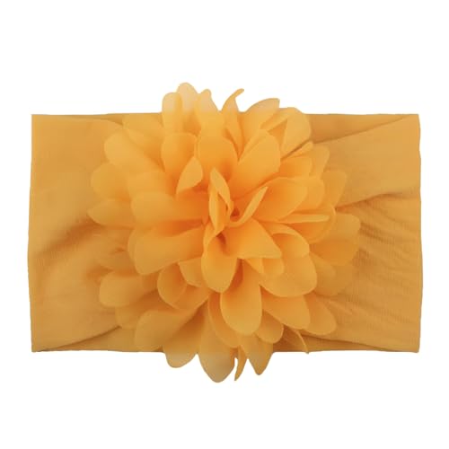Image of SYGA Baby Headbands Nylon Flower Soft Stretchable Hairband for Newborn Infant Toddler Kids For 0-3 Year - Khaki Yellow