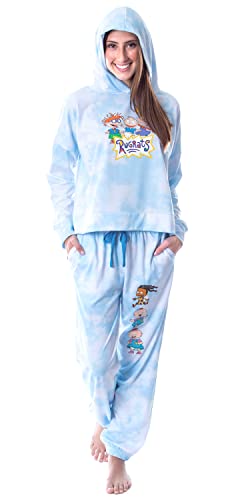 Intimo Rugrats Cartoon Tie Dye Womens' Pajama Loungewear Hooded Jogger Set Pj (Large) Blue #TOP4