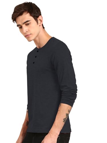 Image of LAZYCHUNKS Regular Fit Solid Super Combed Cotton Rich Henley Neck Full Sleeve Men's T-Shirt