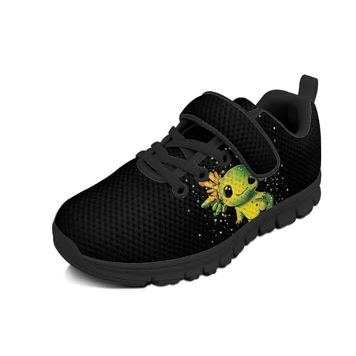 Black Shoes for Boys Axolotl Shoes for Boys Todder Boys Tennis Shoes Strap Sneakers with Single Buckle Casual Running Walking Shoes Suitable for Outdoor/Hiking/Party,Size 13.5 - Main Image