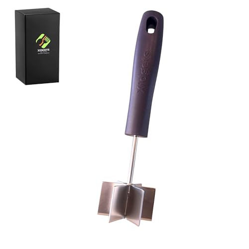 Large Stainless Steel Meat Masher and Tenderizer – Heavy Duty Handle & Mashing Head for Ground Beef, Meat, Potatoes and More – Grondo Meat Masher by Xidgets. (Midnight Plum)