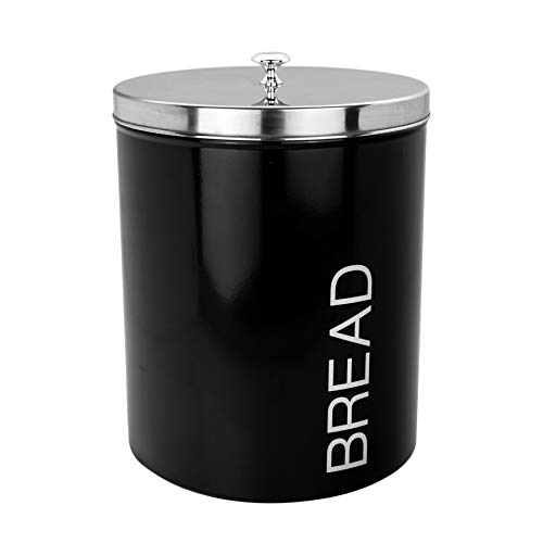 Harbour Housewares Kitchen Bread Bin with Airtight Lid - Black - Contemporary Steel Storage Caddy Tight Fitting Seal Bread Container Bin for Loaves, Pastries, Rolls