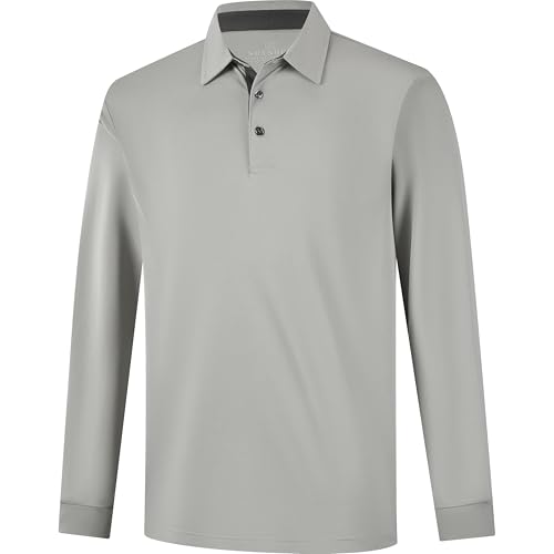 Image of Mens Golf Shirt Long Sleeve Moisture Wicking Dry Fit Performance Solid Pique Collared Golf Polo Shirts for Men
