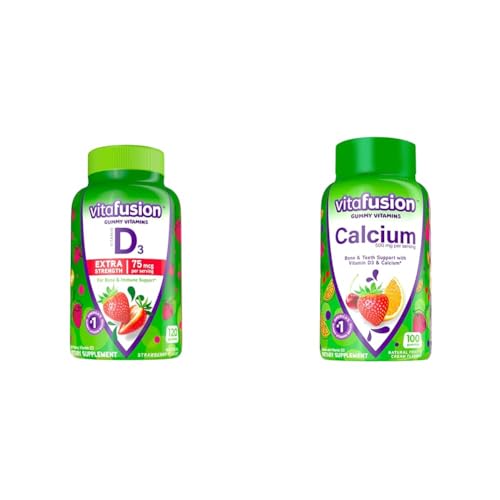 Vitafusion Extra Strength Vitamin D3 Gummy & Chewable Calcium Gummy Vitamins for Bone and Teeth Support, Fruit and Cream Flavored, America’s Number 1 Gummy Vitamin Brand, 50 Day Supply, 100 Count