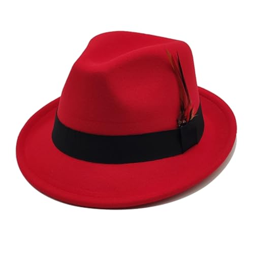 Unisex Trilby Hats Classic Fedora Hats for Women Men Dress Hats Felt Short Brim Red Fedoras Hat Panama Hat with Band