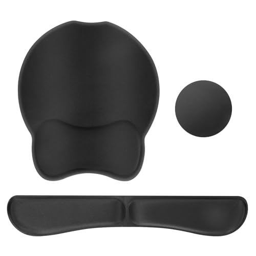 ANOMM Reposamuñecas Teclado y Raton con Posavasos, Espuma Viscoelástica Reposa Muñecas Ergonómico, Antideslizante Alfombrilla Ratón (Negro)
